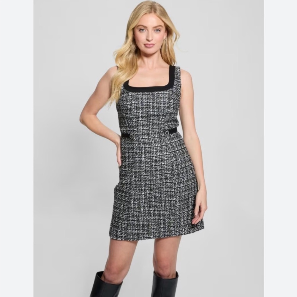 Moschino Black & White Tweed Mini Shift Dress